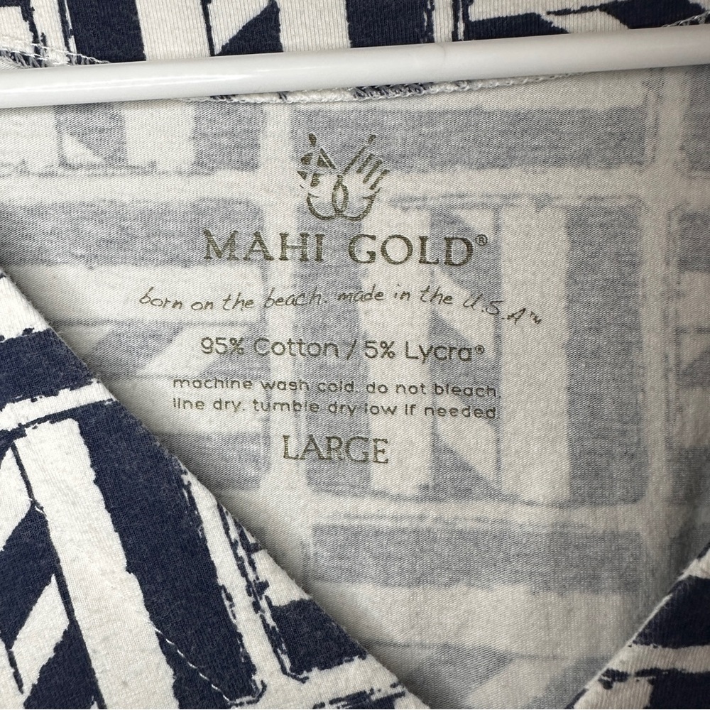 Mahi Gold Coastal Cotton Tunic Dress V-Neck Coastal Grandma L Navy/White Resort - Picture 5 of 7